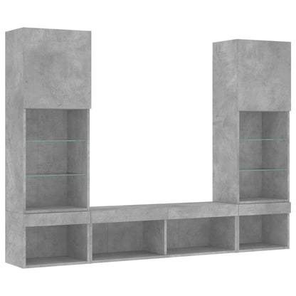 5 Piece TV Wall Units with LED Concrete Grey Engineered Wood