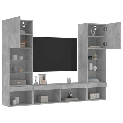 5 Piece TV Wall Units with LED Concrete Grey Engineered Wood