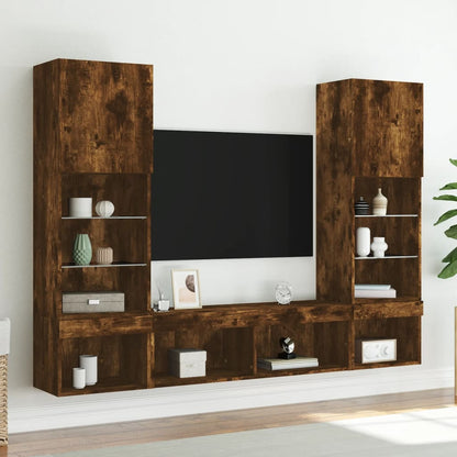 5 Piece TV Wall Units with LED Smoked Oak Engineered Wood