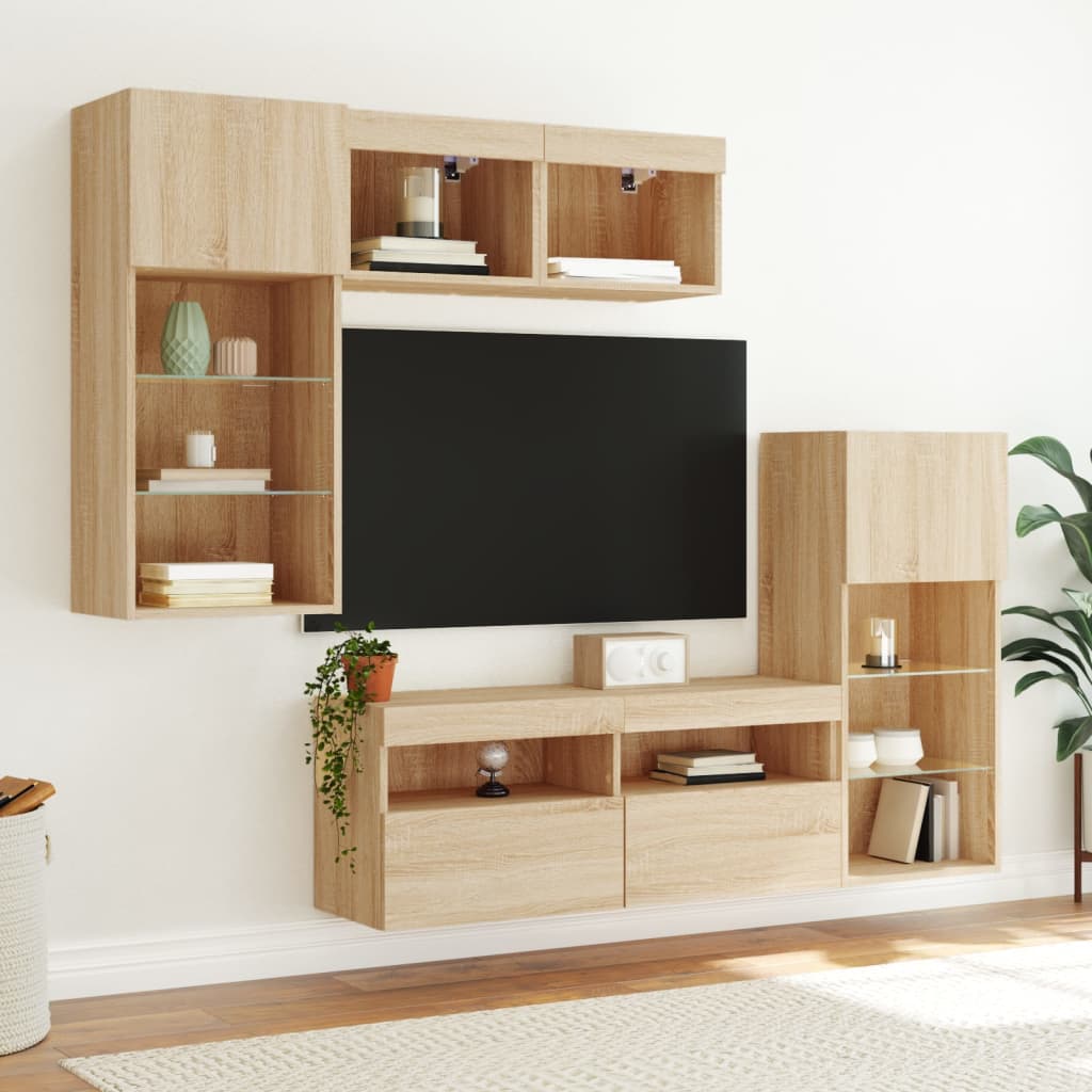 5 Piece TV Wall Units with LED Sonoma Oak Engineered Wood