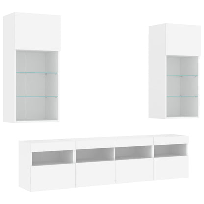 5 Piece TV Wall Units with LED White Engineered Wood