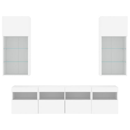 5 Piece TV Wall Units with LED White Engineered Wood