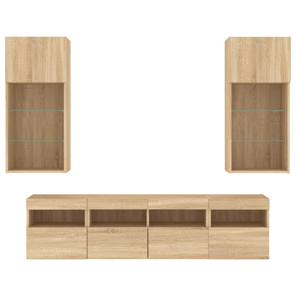 5 Piece TV Wall Units with LED Sonoma Oak Engineered Wood