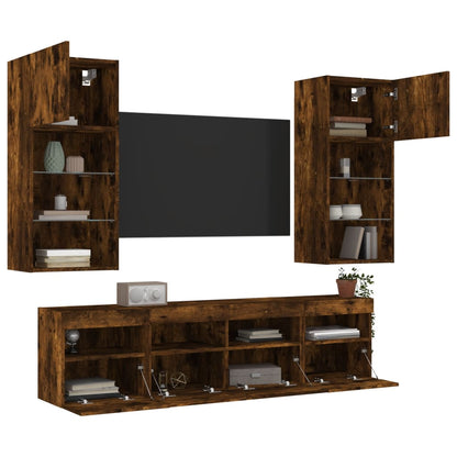 5 Piece TV Wall Units with LED Smoked Oak Engineered Wood