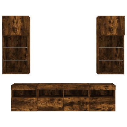 5 Piece TV Wall Units with LED Smoked Oak Engineered Wood