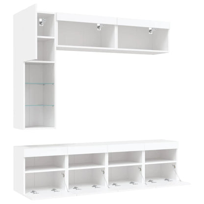 7 Piece TV Wall Cabinet Set with LED Lights White