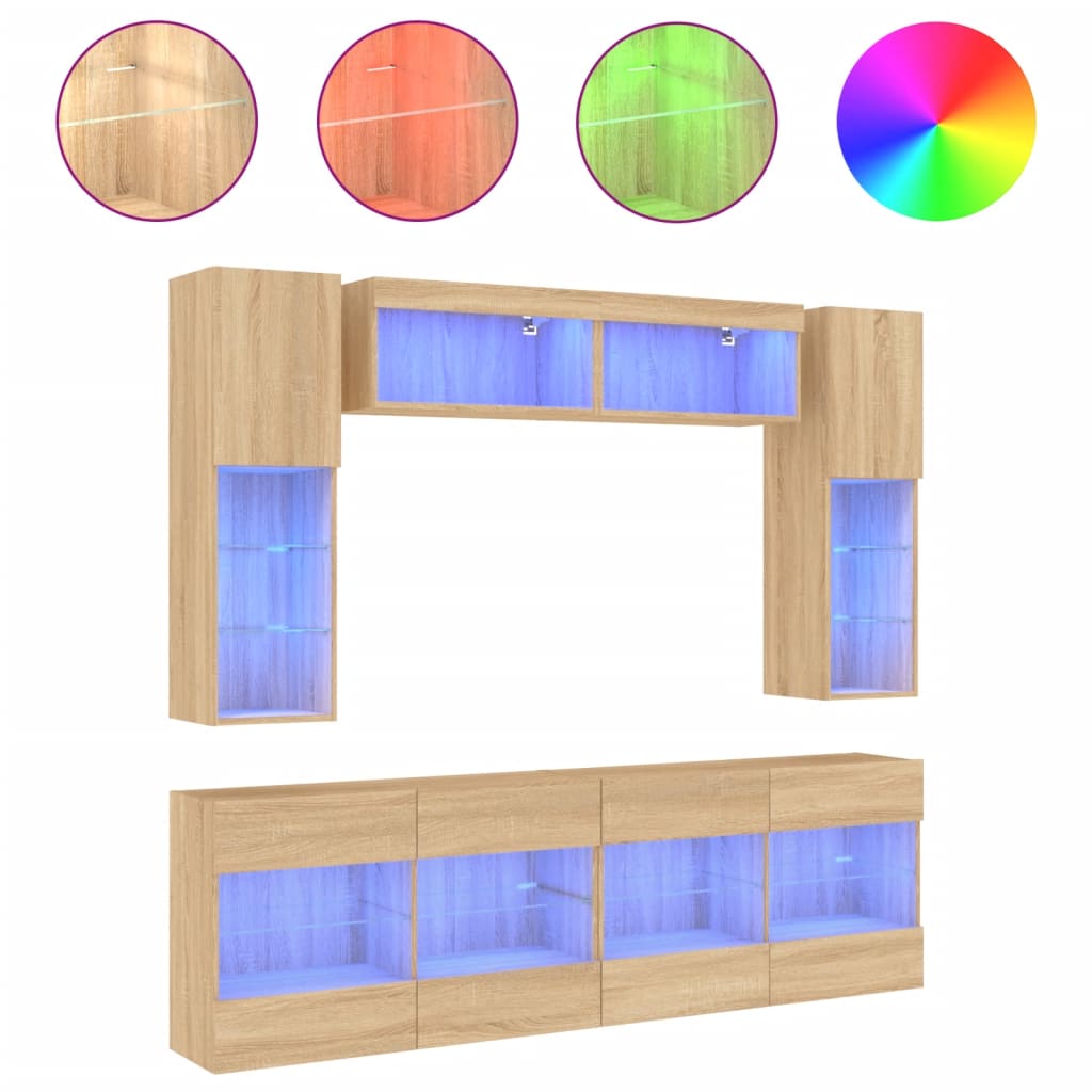 6 Piece TV Wall Cabinet Set with LED Lights Sonoma Oak