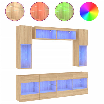 6 Piece TV Wall Cabinet Set with LED Lights Sonoma Oak