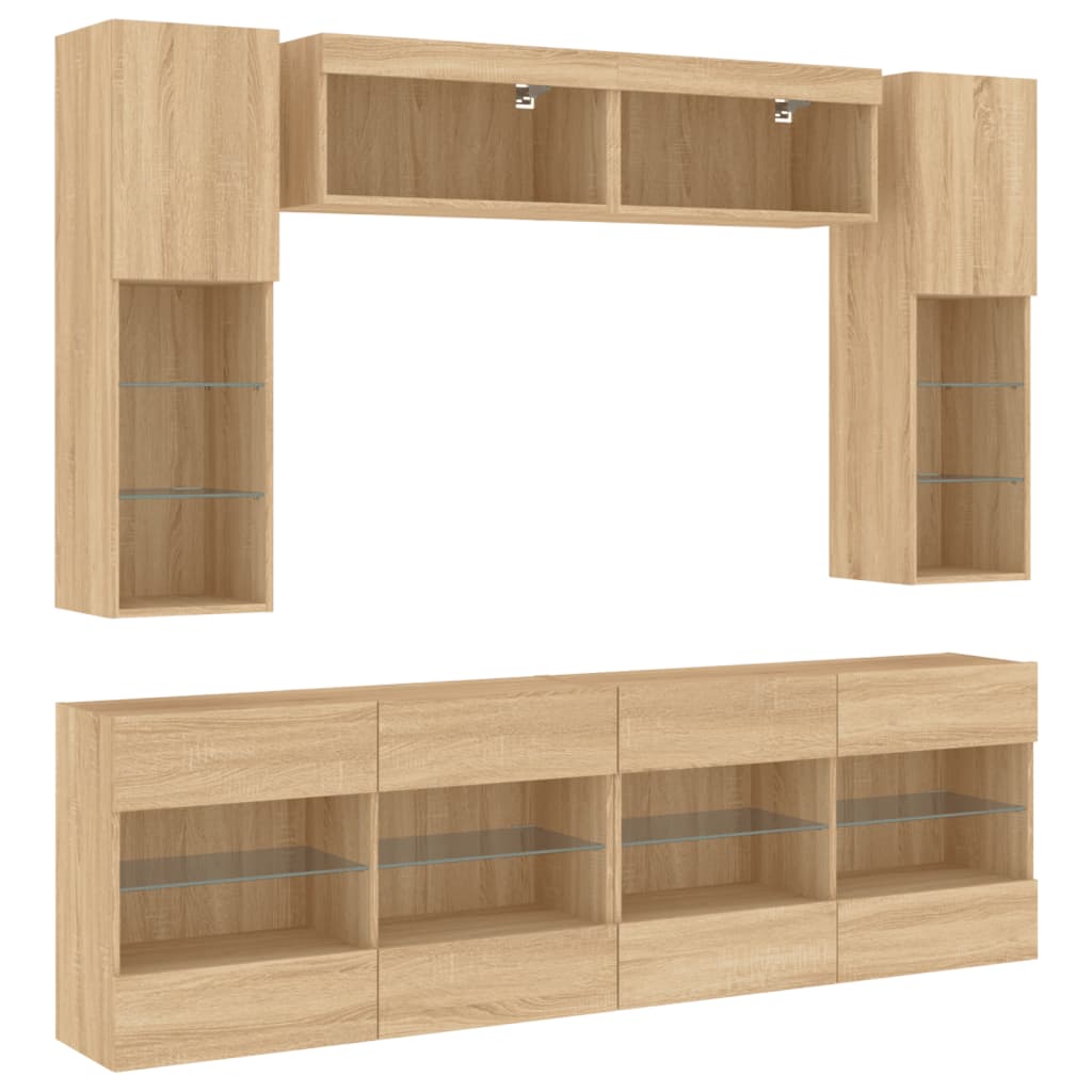 6 Piece TV Wall Cabinet Set with LED Lights Sonoma Oak