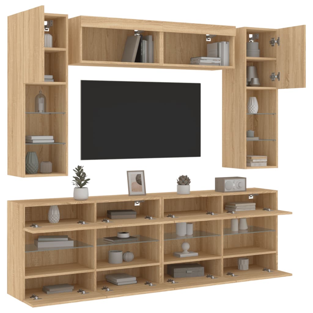 6 Piece TV Wall Cabinet Set with LED Lights Sonoma Oak