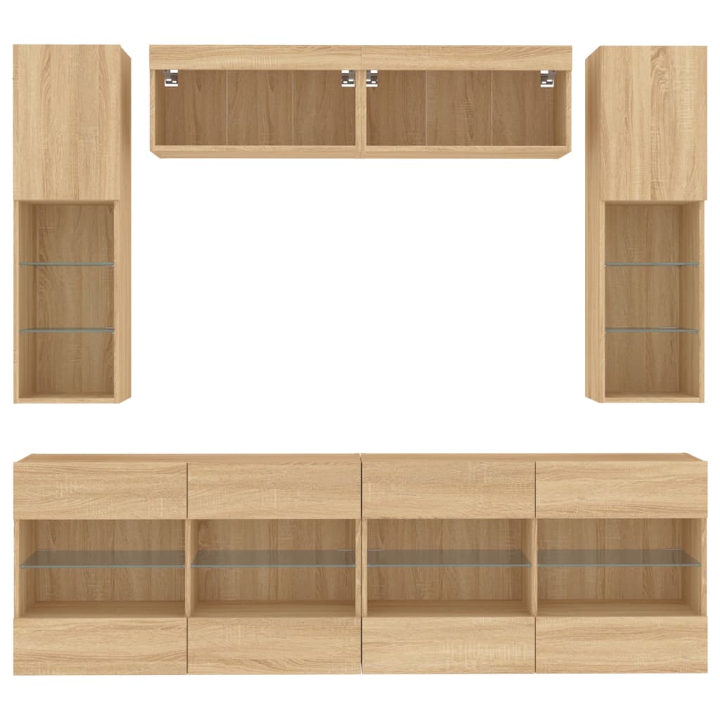 6 Piece TV Wall Cabinet Set with LED Lights Sonoma Oak