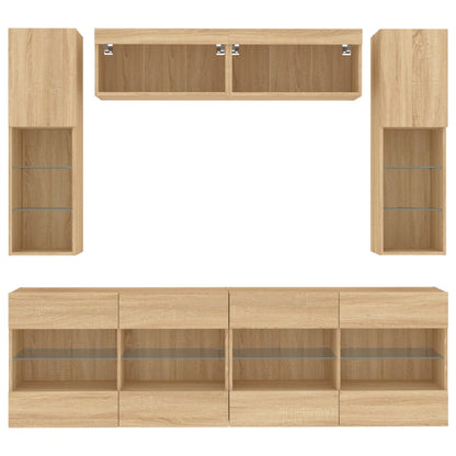 6 Piece TV Wall Cabinet Set with LED Lights Sonoma Oak