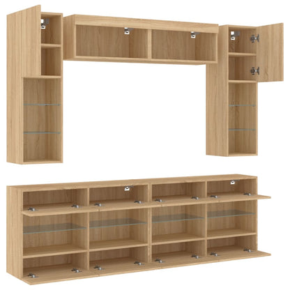 6 Piece TV Wall Cabinet Set with LED Lights Sonoma Oak