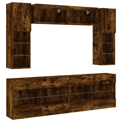 6 Piece TV Wall Cabinet Set with LED Lights Smoked Oak