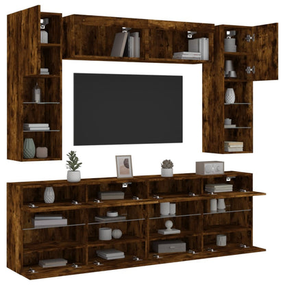 6 Piece TV Wall Cabinet Set with LED Lights Smoked Oak