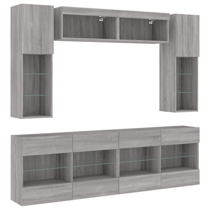 6 Piece TV Wall Cabinet Set with LED Lights Grey Sonoma