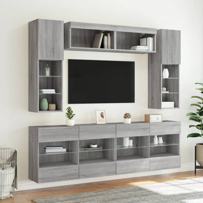6 Piece TV Wall Cabinet Set with LED Lights Grey Sonoma