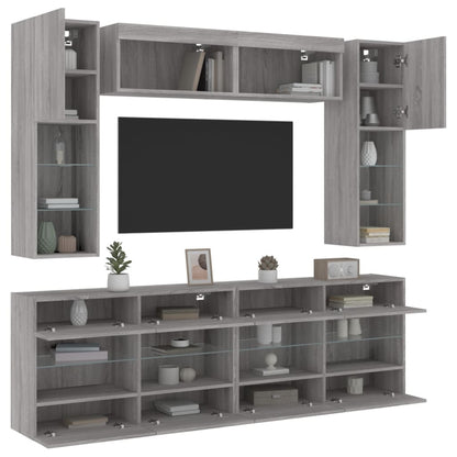 6 Piece TV Wall Cabinet Set with LED Lights Grey Sonoma