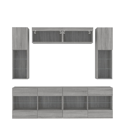 6 Piece TV Wall Cabinet Set with LED Lights Grey Sonoma