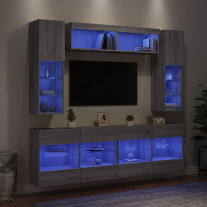 6 Piece TV Wall Cabinet Set with LED Lights Grey Sonoma