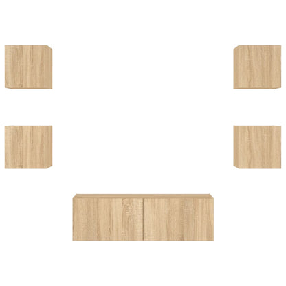 5 Piece TV Wall Cabinets with LED Lights Sonoma Oak