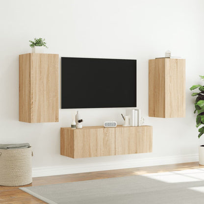 3 Piece TV Wall Cabinets with LED Lights Sonoma Oak
