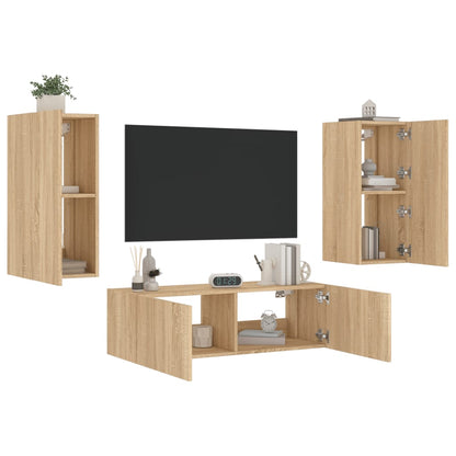 3 Piece TV Wall Cabinets with LED Lights Sonoma Oak