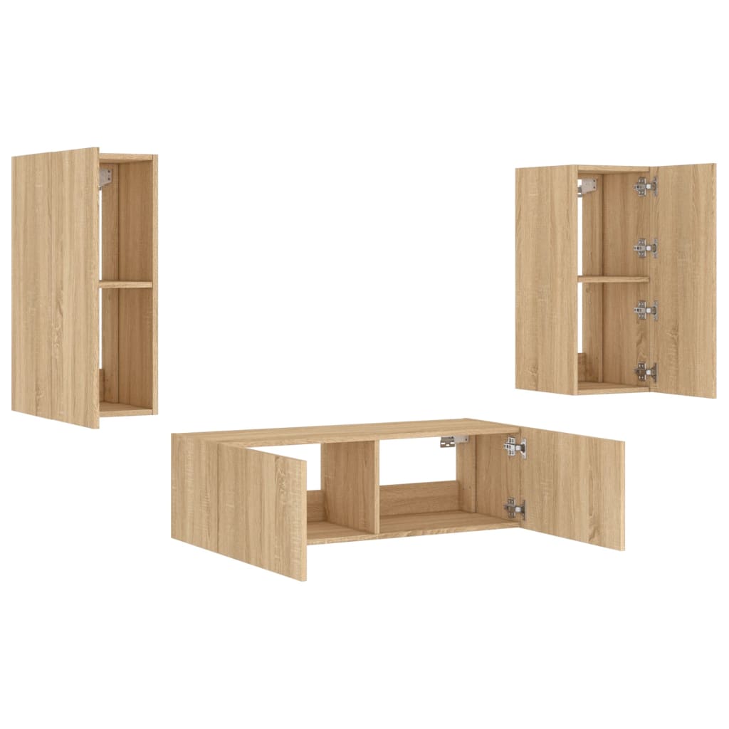 3 Piece TV Wall Cabinets with LED Lights Sonoma Oak