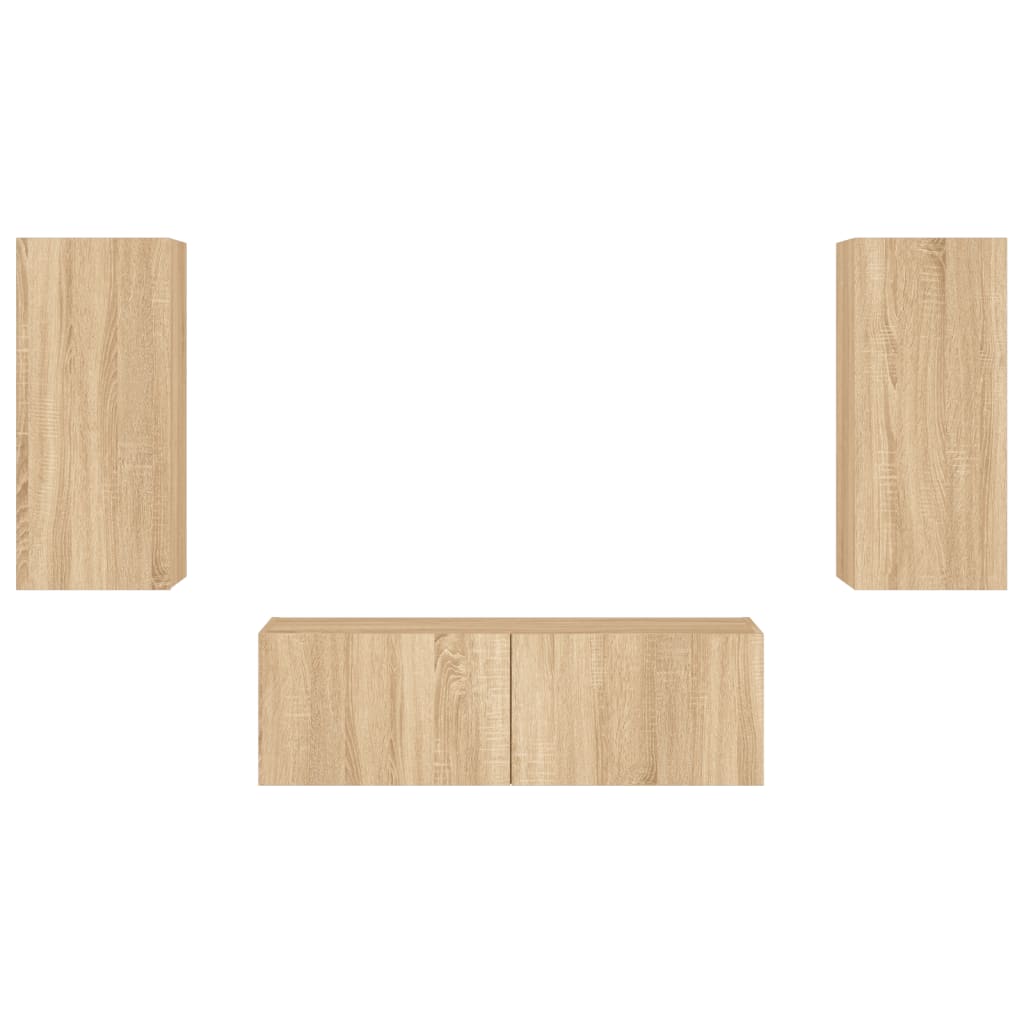 3 Piece TV Wall Cabinets with LED Lights Sonoma Oak