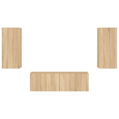 3 Piece TV Wall Cabinets with LED Lights Sonoma Oak