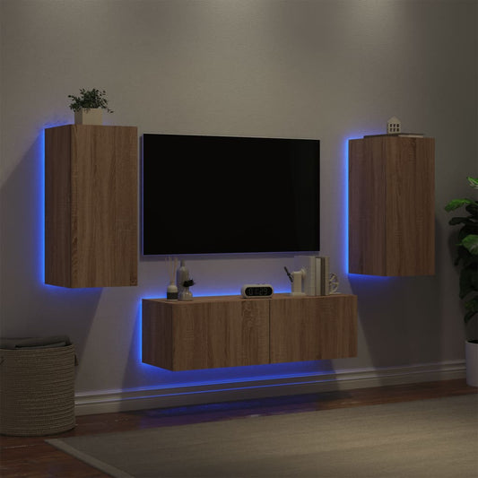 3 Piece TV Wall Cabinets with LED Lights Sonoma Oak