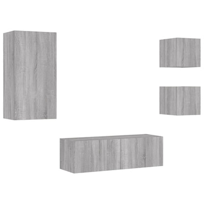 4 Piece TV Wall Cabinets with LED Lights Grey Sonoma