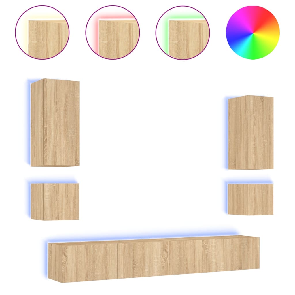 6 Piece TV Wall Cabinets with LED Lights Sonoma Oak