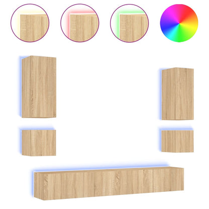 6 Piece TV Wall Cabinets with LED Lights Sonoma Oak