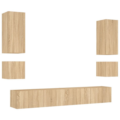 6 Piece TV Wall Cabinets with LED Lights Sonoma Oak