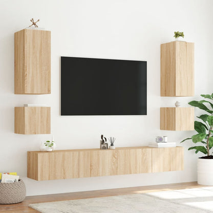 6 Piece TV Wall Cabinets with LED Lights Sonoma Oak