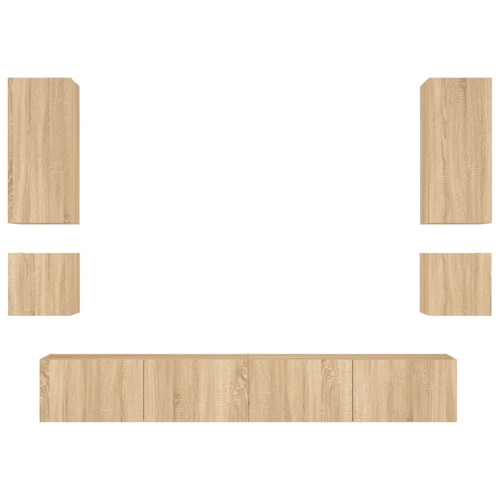 6 Piece TV Wall Cabinets with LED Lights Sonoma Oak