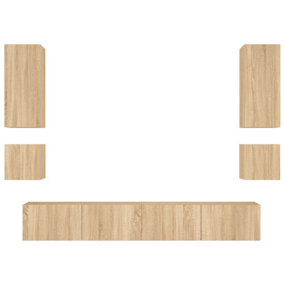 6 Piece TV Wall Cabinets with LED Lights Sonoma Oak