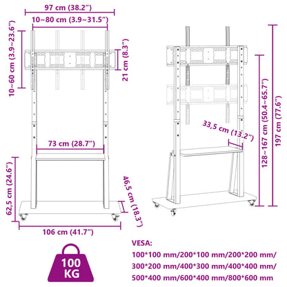 TV Stand on Wheels 32-90 Inch Screen Max VESA 800x600 mm 100kg