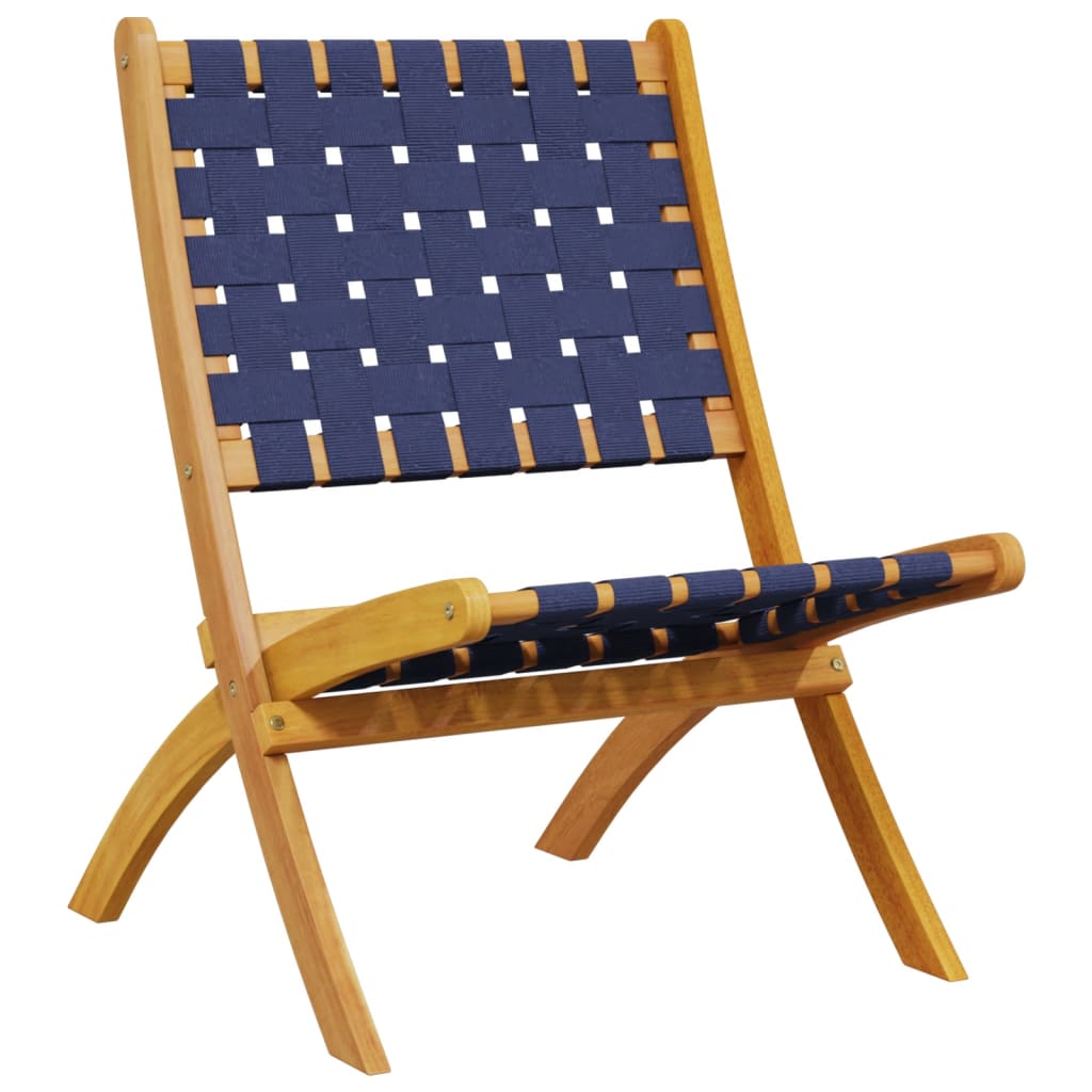 Folding Garden Chairs 2 pcs Dark Blue Solid Wood Acacia and Fabric