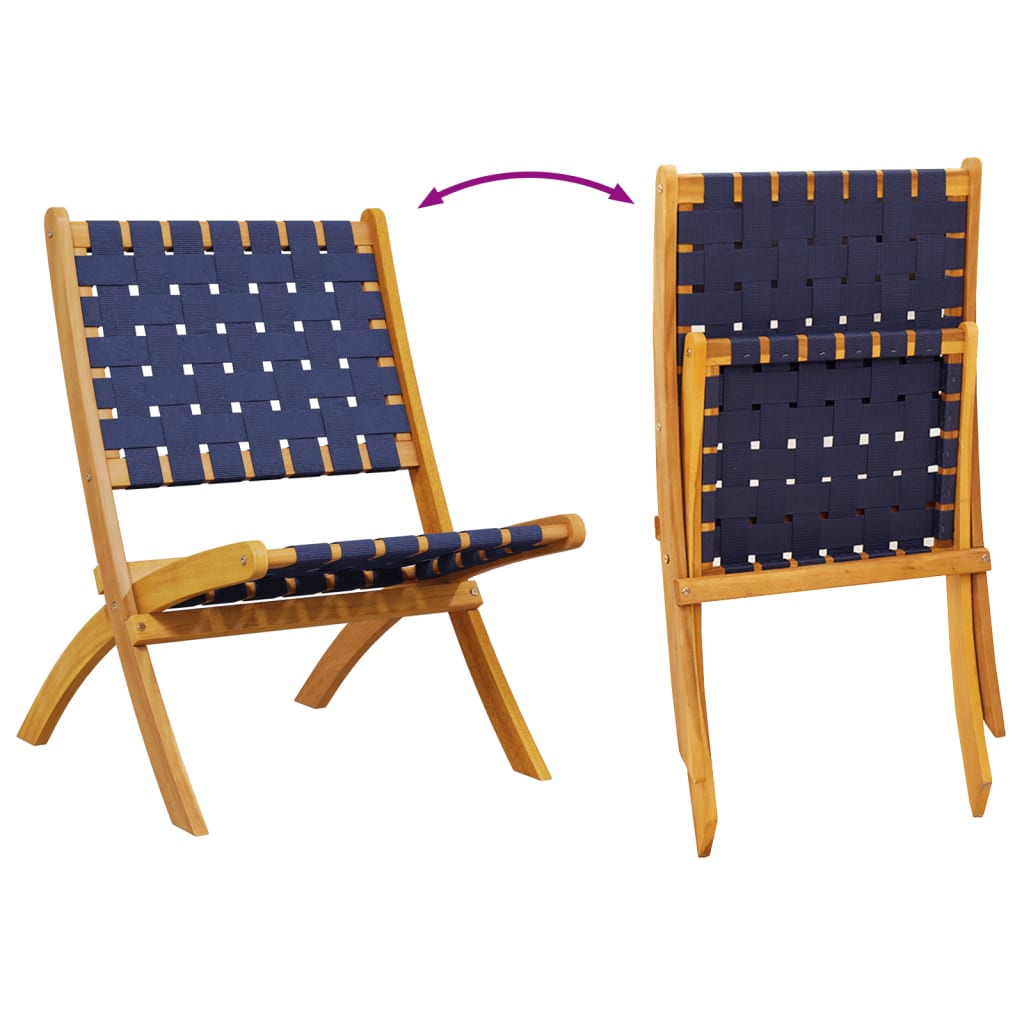Folding Garden Chairs 2 pcs Dark Blue Solid Wood Acacia and Fabric