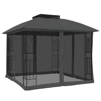 Gazebo with Double Roof and Mesh Walls Anthracite 2.94x2.94 m Steel