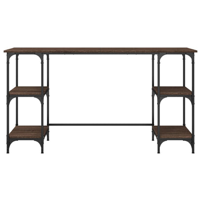 Desk Brown Oak 140x50x75 cm Metal and Engineered Wood