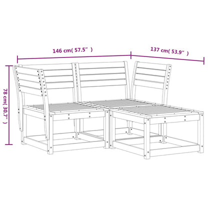 3 Piece Garden Sofa Set White Solid Wood Pine