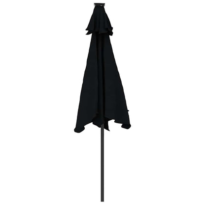 Garden Parasol with LEDs and Steel Pole Black 225x225x212cm