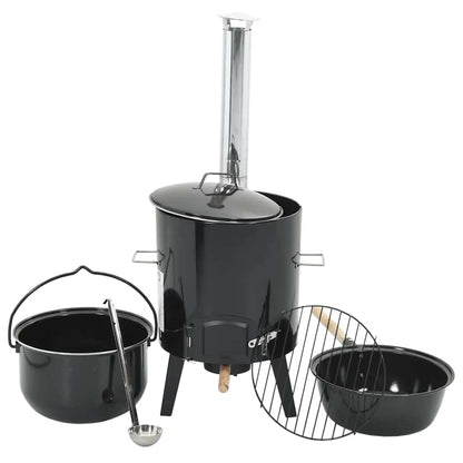 Goulash Cannon with Chimney and Lid Black Enamelled Steel