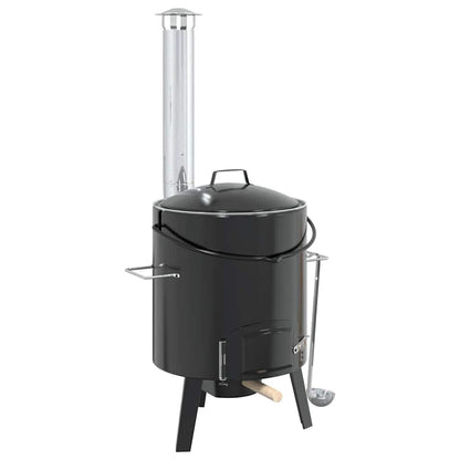 Goulash Cannon with Chimney and Lid Black Enamelled Steel