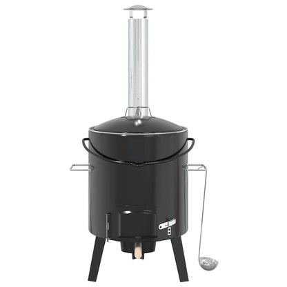 Goulash Cannon with Chimney and Lid Black Enamelled Steel
