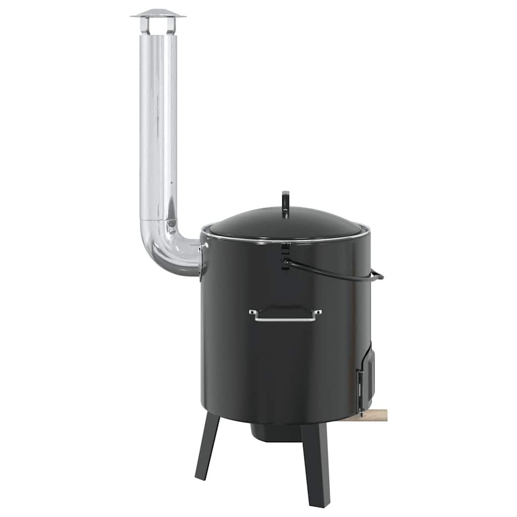 Goulash Cannon with Chimney and Lid Black Enamelled Steel