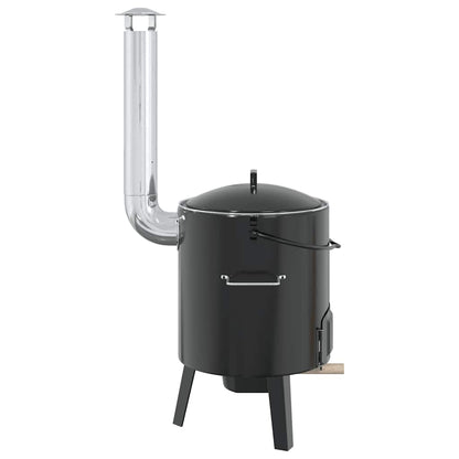 Goulash Cannon with Chimney and Lid Black Enamelled Steel